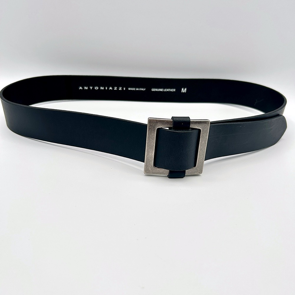 Antoniazzi Square Buckle Waist Belt Minimalist Black Genuine Leather Tag Size M